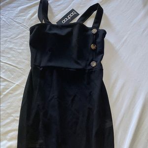 Black button square neck dress